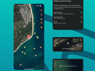 Location Privacy: Empowered Sharing for Anglers app app design dribbble dribbble shot fishing fishing app location map mobile design outdoors app privacy product design settings social ui ui design ux ux design