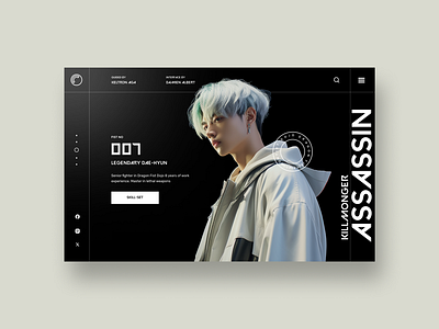 Cool landing page UI design aesthetic assassin black black and white cool guy korean landing page modern modern web design ui