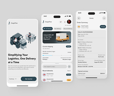 CargoFlow - Logistics Mobile App cargo delivery delivery app design goods interface logistics logistics app mobileapp product design shipping transportation ui ui design uiux uiux design ux