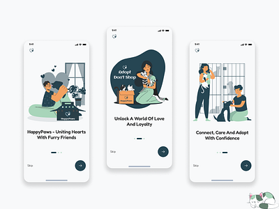 HappyPaws Onboarding Screens – Simple, Smooth, and User-Centric! onboarding screen pet adoption pet adoption app product design ui uiux uiux design user experience design user interface design ux