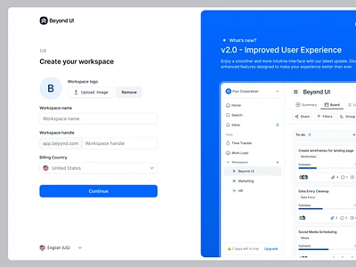 Workspace creation process - Beyond UI beyond ui design system figma ui kit log in management ui modern ui product design product management registration sign in sign up ui design ux workspace