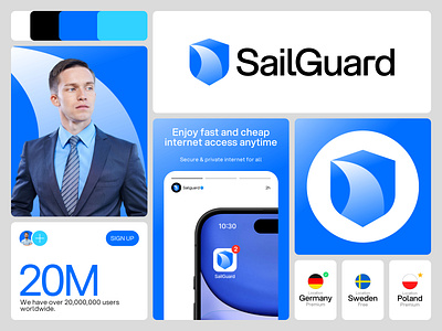 SailGuard | VPN, Cyber Security, Protection, Shield Logo Design app logo branding creative cyber security design logo logo design logo designer logo trends minimal modern private protect protection rand identity secure security shield technology vpn