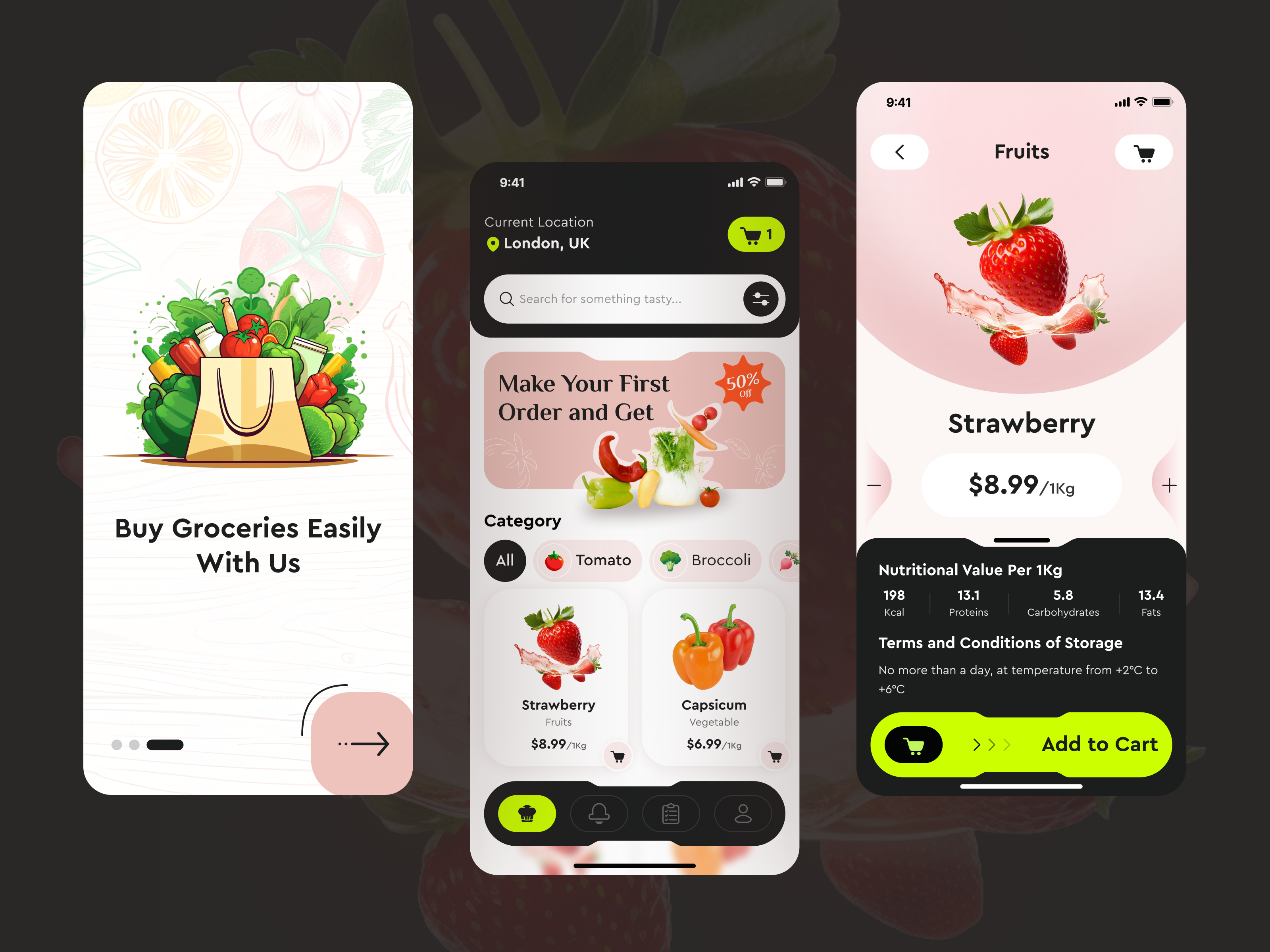 Grocery Delivery - Mobile App Design app design branding clean daily needs ecommerce food food delivery app grocery delivery app grocery app grocery store market minimal mobile app products store supermarket ui design uiux user interface vegetables
