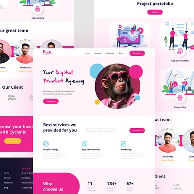 Your Digital Product Agency awesome ui branding business site cover designs dashboard design gorila gorilla illustration landing page logo pink ui