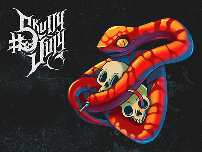 SkullyJuly'24 illustration acid color art collaboration digital duckpiks illustration skull snake