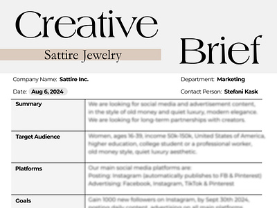 Creative Brief for Sattire Jewelry branding creative brief digital marketing ecommerce marketing social media social media marketing