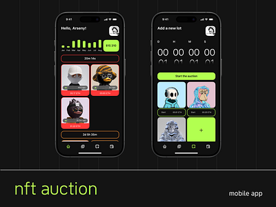 NFT Auction - Application for Trading Tokens at an Auction design figma mobile nft ui