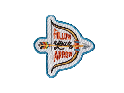 Follow Your Arrow badge bohemian boho bow and arrow branding colorful country country music country western cowgirl embroidered patch kavey musgraves logo design patch teal typography western wild west