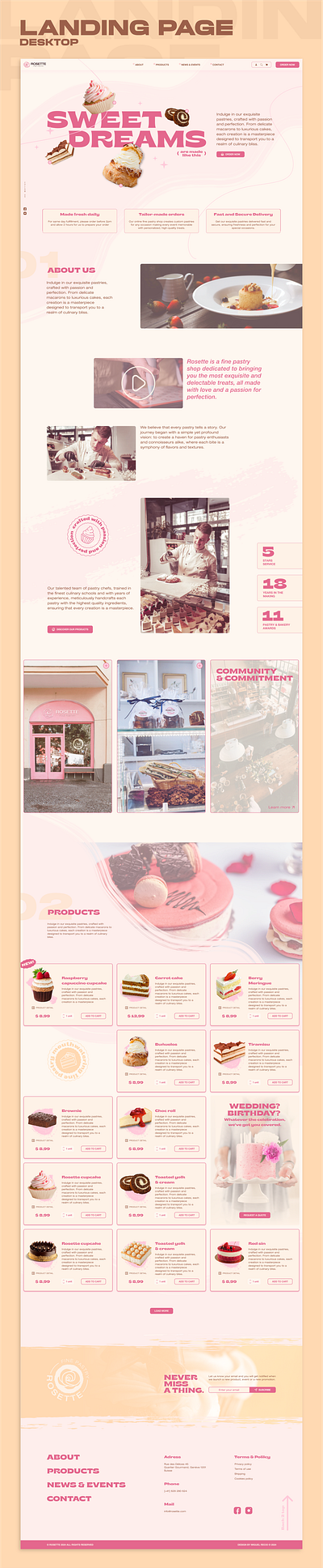 Rosette -fine pastry- website concept_landing page art direction branding concept design figma identity interaction pastry ui web web design webdesign website