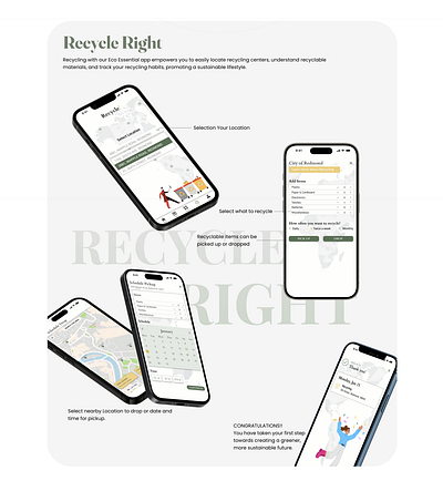 App for finding nearby recycling location app branding figma graphic design product design prototype ui ui design user research ux wireframe