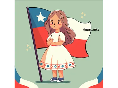 Hand Drawn Fiestas Patrias De Chile celebration chile chilean commemorate culture day festival fiestas flag girl glory independence joy national patrias people pride proclamation proud unity