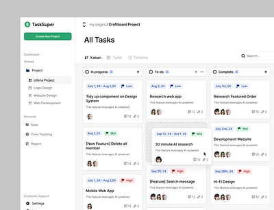 TaskSuper Dashboard dashboard ui ux web white