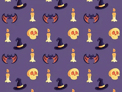 Animated pattern flat design halloween element animation background candle halloween hat illustration pattern skull witch