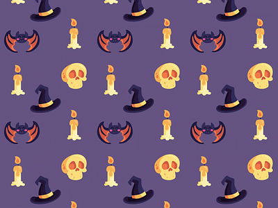 Animated pattern flat design halloween element animation background candle halloween hat illustration pattern skull witch