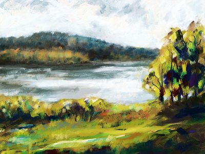 Small Lake art digital art digital painting drawing illustration lake landscape painting