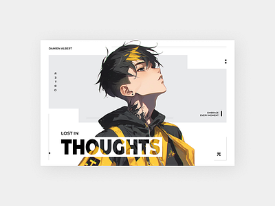 Lost in thoughts | Landing page design bts cool guy dailyui damien japaneese korean korean guy landing page design lost lost in thoughts modern retro thoughts ui ux web design website design white yellow