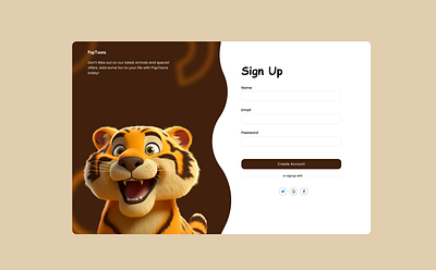 PopToons Sign-Up Page Design || Cartoons merchandise store cartoon design daily ui daily ui 001 design form design illustration poptoons signup page ui ui challenge ui design uiux user interface