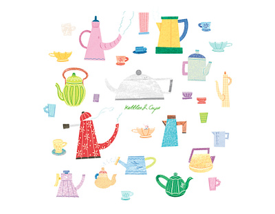 Kettles and Cups art artwork collection cup design illust illustration ipad kettle lettering photoshop pot smoke stand tweetyheather wateringcan