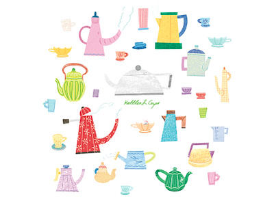 Kettles and Cups art artwork collection cup design illust illustration ipad kettle lettering photoshop pot smoke stand tweetyheather wateringcan