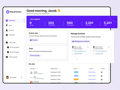 Modern Job Tracking Dashboard UI cleandesign dashboard design jobapplicationtracker jobboard jobtracker jobtracking minimaldesign modernui productdesign ui uiux uiuxdesign user interface userexperience ux web design