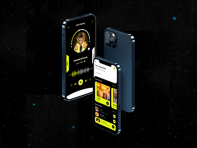 Dynamic Music App 3d app black design green mobile mock up music neon ui