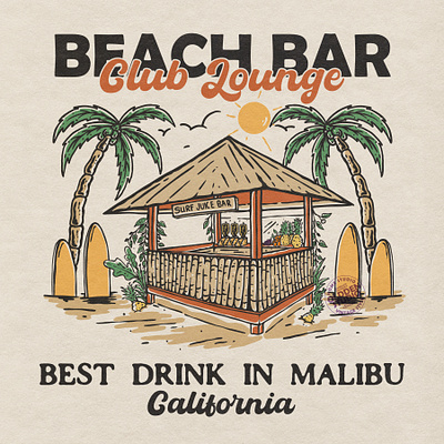 Beach Bar Malibu bar branding caffe california flyer graphic design logo malibu motion graphics palm retro shop sticker store surfing tshirt design vintage western