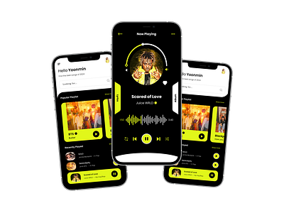 Dynamic Music App 3d app balck design iu mobile music neon ux