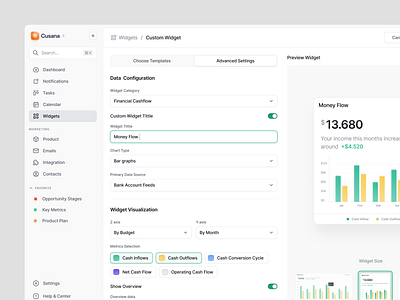 Custom Widget - CRM Dashboard bar card chart clean crm custom widget design edit widget graph insights kpi line minimalist product design saas dashboard ui ux widget widget page widgets