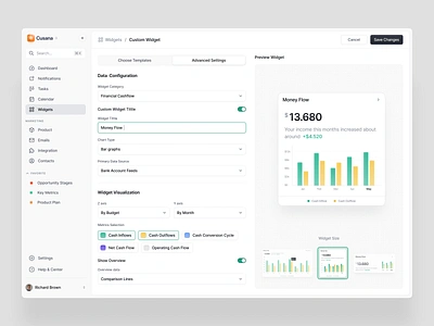 Custom Widget - CRM Dashboard bar card chart clean crm custom widget design edit widget graph insights kpi line minimalist product design saas dashboard ui ux widget widget page widgets