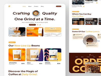 Daily Grind - Coffee Shop Website 2024 dribbble trends website branding coffee product coffee website coffeeshop website dailytrendwebsite design design wesite dribbbletrend eco friendly website ecommerce website graphic design illustration logo studio agency ui uiux trends vector website trend 2024 websitetrends