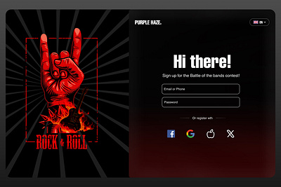 Sign up page for a Rock Band contest dailyui typography ui ux vector