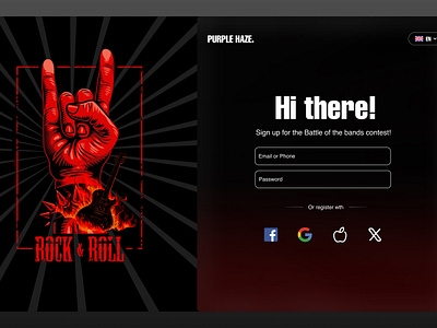 Sign up page for a Rock Band contest dailyui typography ui ux vector