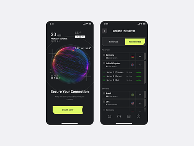 VPN APP - list of servers - UC25081305 app application design connection cyberpunk fufuturistic ios list mobile app moblie modern product design react saas sci fi servers software technology ui ux vpn