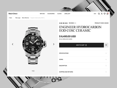 Product Page for Watches. E-commerce website. brutalism cart clocks ctatalog design e commerce fashion desing favorites font layout minimalism product page slider typography ui ux watches website website desing white space