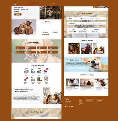 Pet Care Landing page UI/UX Design animal care figma pet accessories pet health pet love pet services pet training petcare uiux website website redesign