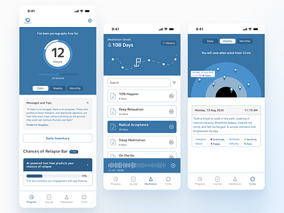 Addiction Recovery Tracking App UI Design addiction app app design app tracker blue clean app count daily ui dailyui design ios app journal app minimalize app modern app music app recovery app tracking app ui challenge ui design ui inspiration uiux