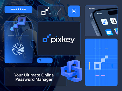 Pixkey Logo-branding brand identity branding key logo logomark minimalist password manager pixel pixkey ui vault