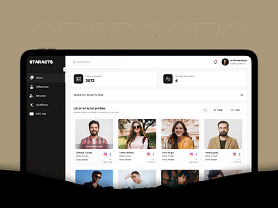 StarActs Actor Dashboard UI Design 🎬✨ actor dashboard admin dashboard dashboard profilemanagement ui weblayout