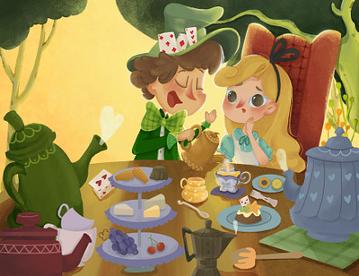 Teatime ☕️🍵🫖🎁 2d 2d work alice artist childrens art childrens book creative digital art digital painting fan art illustration