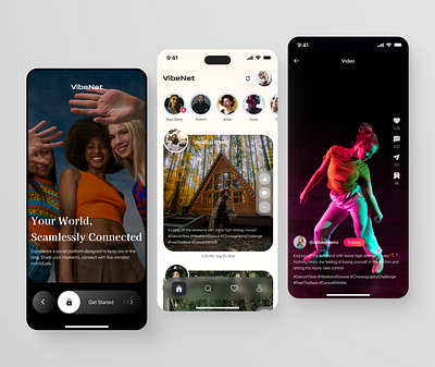 VibeNet - Social Media App app design chat connect dating dating app design mobileapp product design social media social media app ui ui design uiux ux ux design