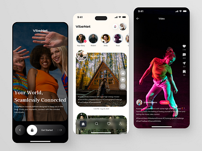 VibeNet - Social Media App app design chat connect dating dating app design mobileapp product design social media social media app ui ui design uiux ux ux design