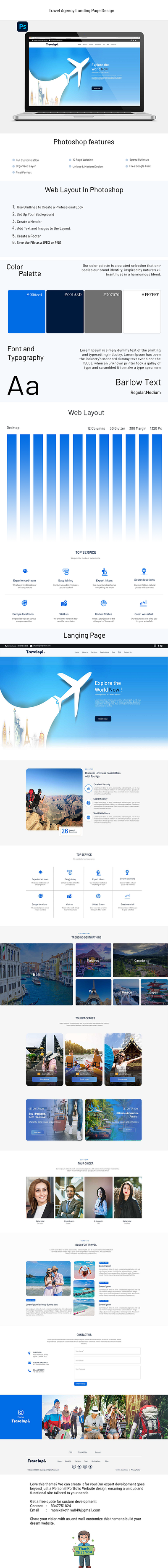 Travel Agency Landing Page Design banner colour design graphic design mokup photoshop typography ui uiux ux vector web website