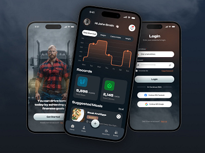 Health & Fitness App For Truck Drivers app design case study clean design creative community dark design dark mode design community design system dribbble meetup figma fitness freelance work health minimal design mobile design portfolio remote work uiux design user experience visual design