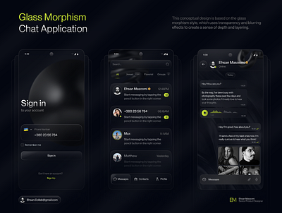 glass morphism Chat Application 3d animation branding logo motion graphics ui