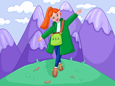 Girls brand illustration bag beautiful beauty cartoon character design children art children book illustratration clothes cute digital art fashion girl illustration look mascot mountain nature postcard vibe woman