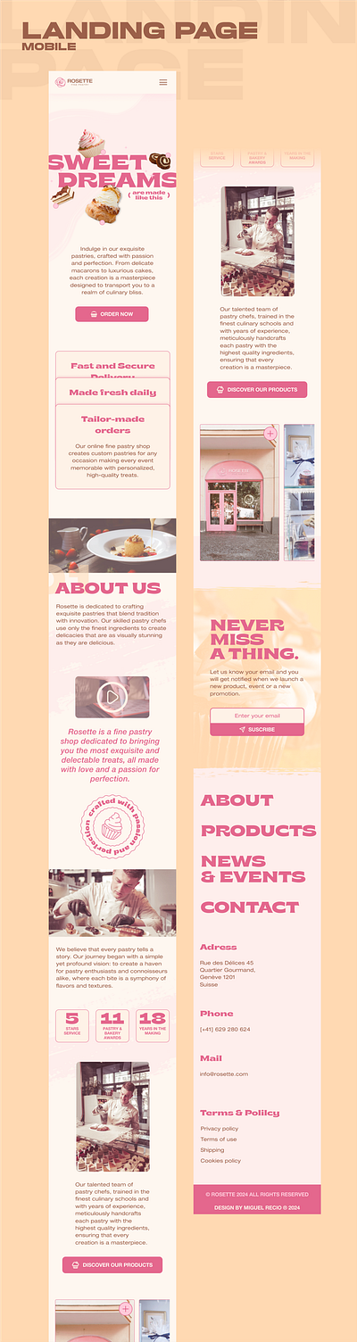 Rosette -fine pastry- website concept_mobile landing page branding concept design figma fine pastry identity landing page mobile responsive ui uiux web web design webdesign website