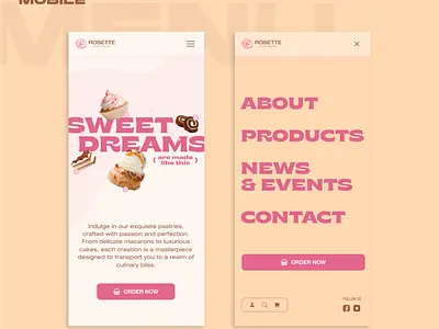 Rosette -fine pastry- website concept_hero+menu mobile concept design figma hero menu mobile responsive ui web web design webdesign website