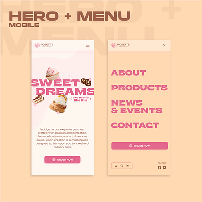 Rosette -fine pastry- website concept_hero+menu mobile concept design figma hero menu mobile responsive ui web web design webdesign website