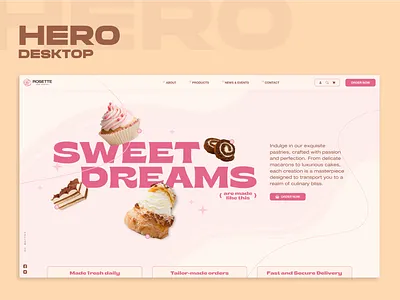 Rosette -fine pastry- website concept_HERO art direction branding concept design figma fine pastry hero identity pastry pink cream responsive ui web web design webdesign website