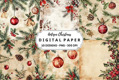 Antique Christmas Digital Paper Pack animation branding graphic design